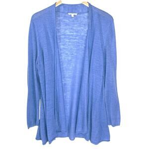 EILEEN FISHER Women’s Blue Linen Open Front Swing Style Cardigan large